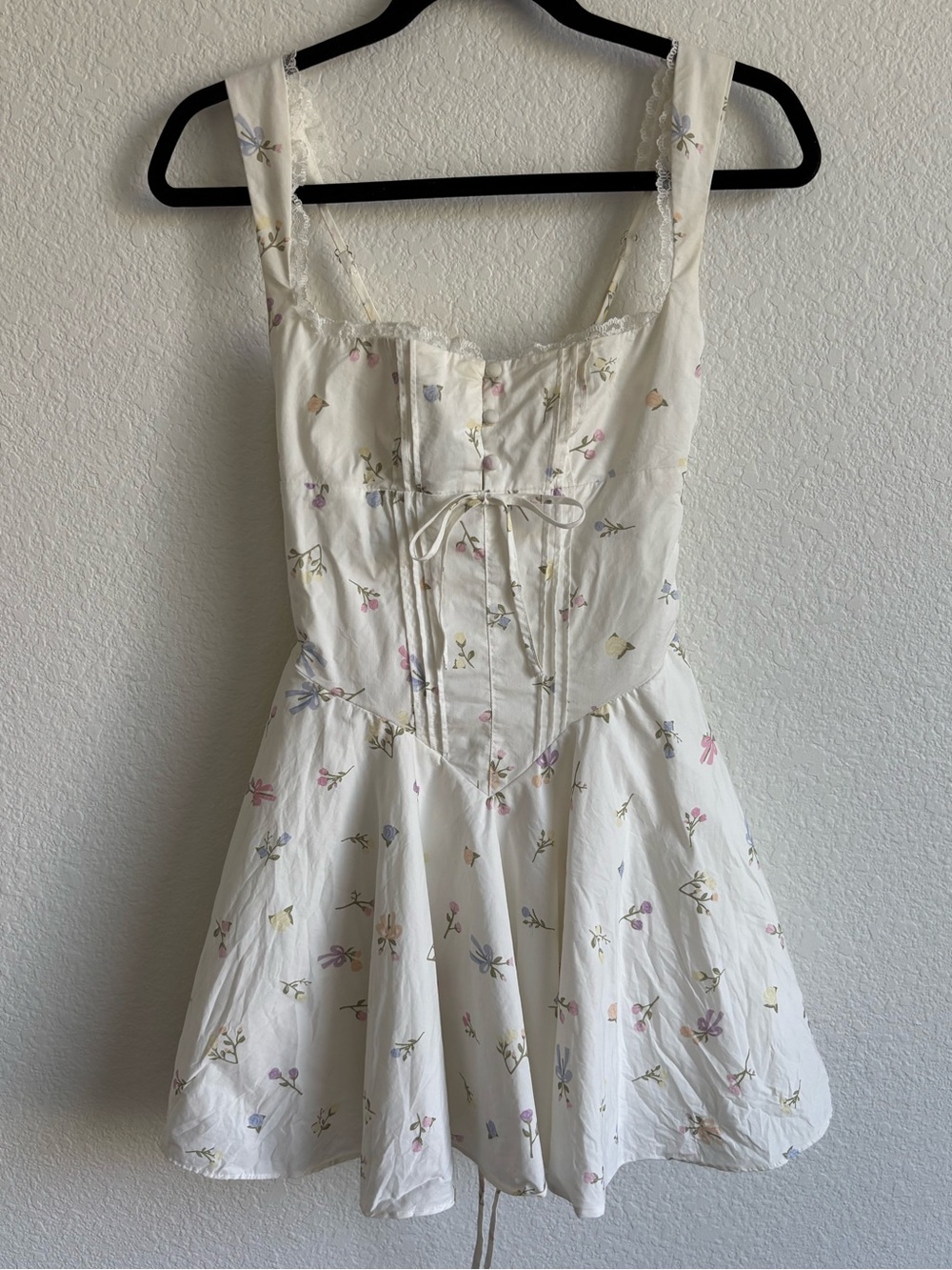 Babyboo White Antonella Floral Lace-Trim Corset Mini Dress